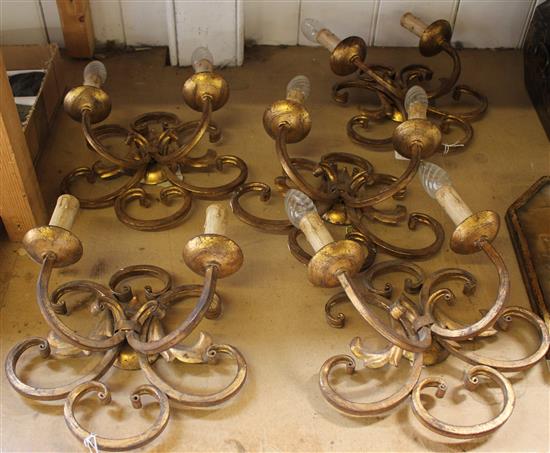 5 gilt metal wall lights